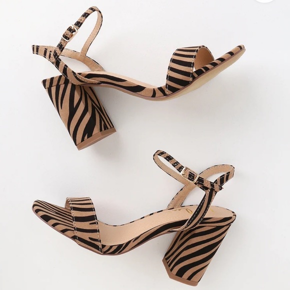 Lulus Arya Brown Zebra Print Suede High Heel Sandals - Picture 1 of 9